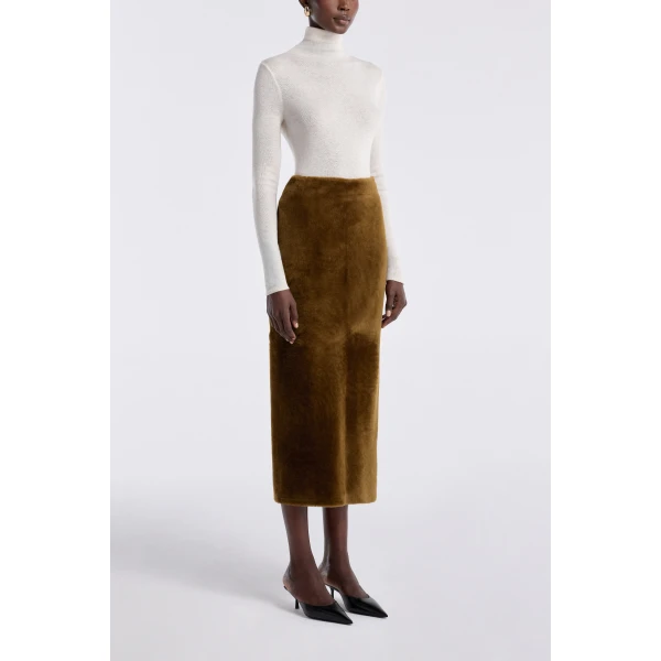 Nour Hammour Skirts Color | Elyse Shearling Velvety Shearling Skirt luxury leather Skirts from Luxury Shoes 