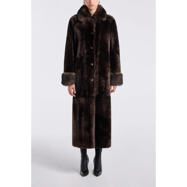 Nour Hammour Coats Color | Enya Rich Shearling Coat luxury leather Coats from Luxury Shoes 