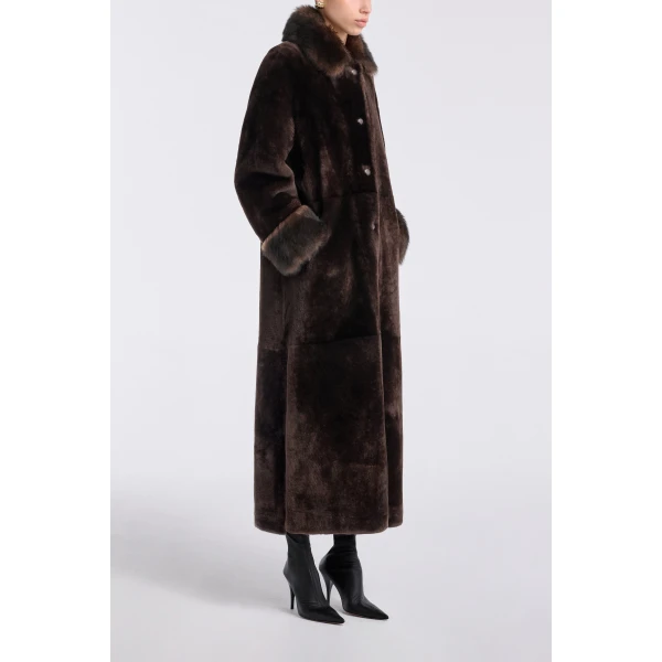 Nour Hammour Coats Color | Enya Rich Shearling Coat luxury leather Coats from Luxury Shoes 