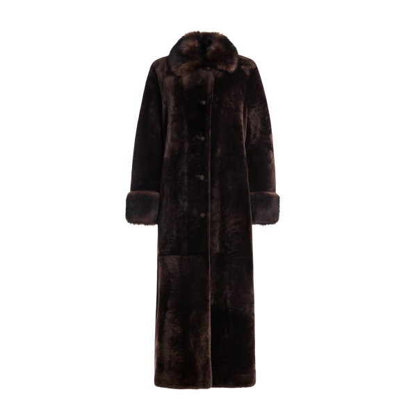 Nour Hammour Coats Color | Enya Rich Shearling Coat luxury leather Coats from Luxury Shoes 