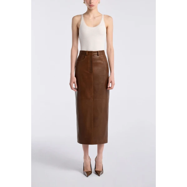 Nour Hammour Skirts Color | Ghalia Skirt Long Leather Skirt luxury leather Skirts from Luxury Shoes 