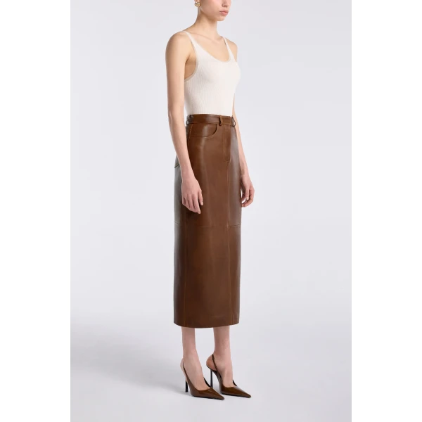 Nour Hammour Skirts Color | Ghalia Skirt Long Leather Skirt luxury leather Skirts from Luxury Shoes 