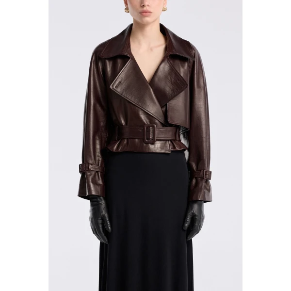 Nour Hammour Jackets Color | Hatti Croco Cropped Leather Jacket luxury leather Jackets from Luxury Shoes 