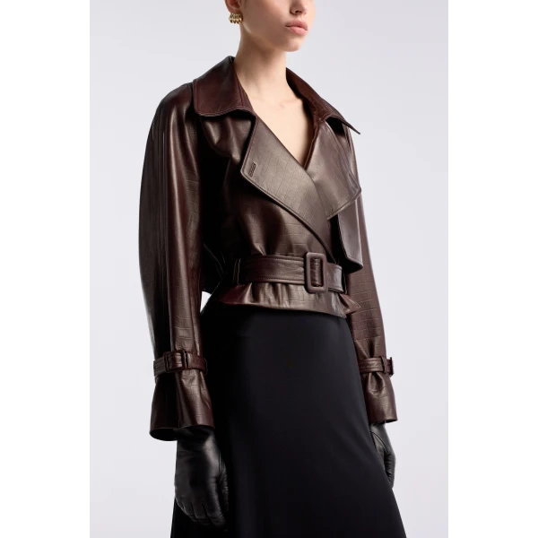 Nour Hammour Jackets Color | Hatti Croco Cropped Leather Jacket luxury leather Jackets from Luxury Shoes 