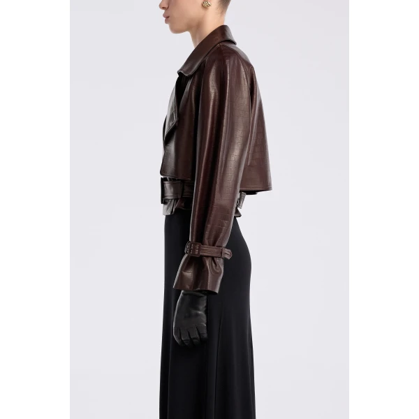 Nour Hammour Jackets Color | Hatti Croco Cropped Leather Jacket luxury leather Jackets from Luxury Shoes 