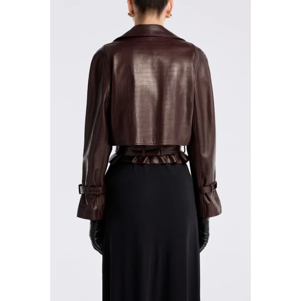 Nour Hammour Jackets Color | Hatti Croco Cropped Leather Jacket luxury leather Jackets from Luxury Shoes 