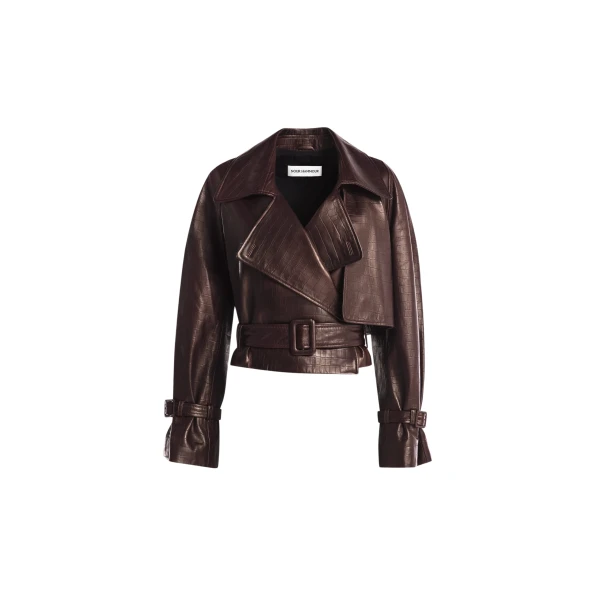 Nour Hammour Jackets Color | Hatti Croco Cropped Leather Jacket luxury leather Jackets from Luxury Shoes 