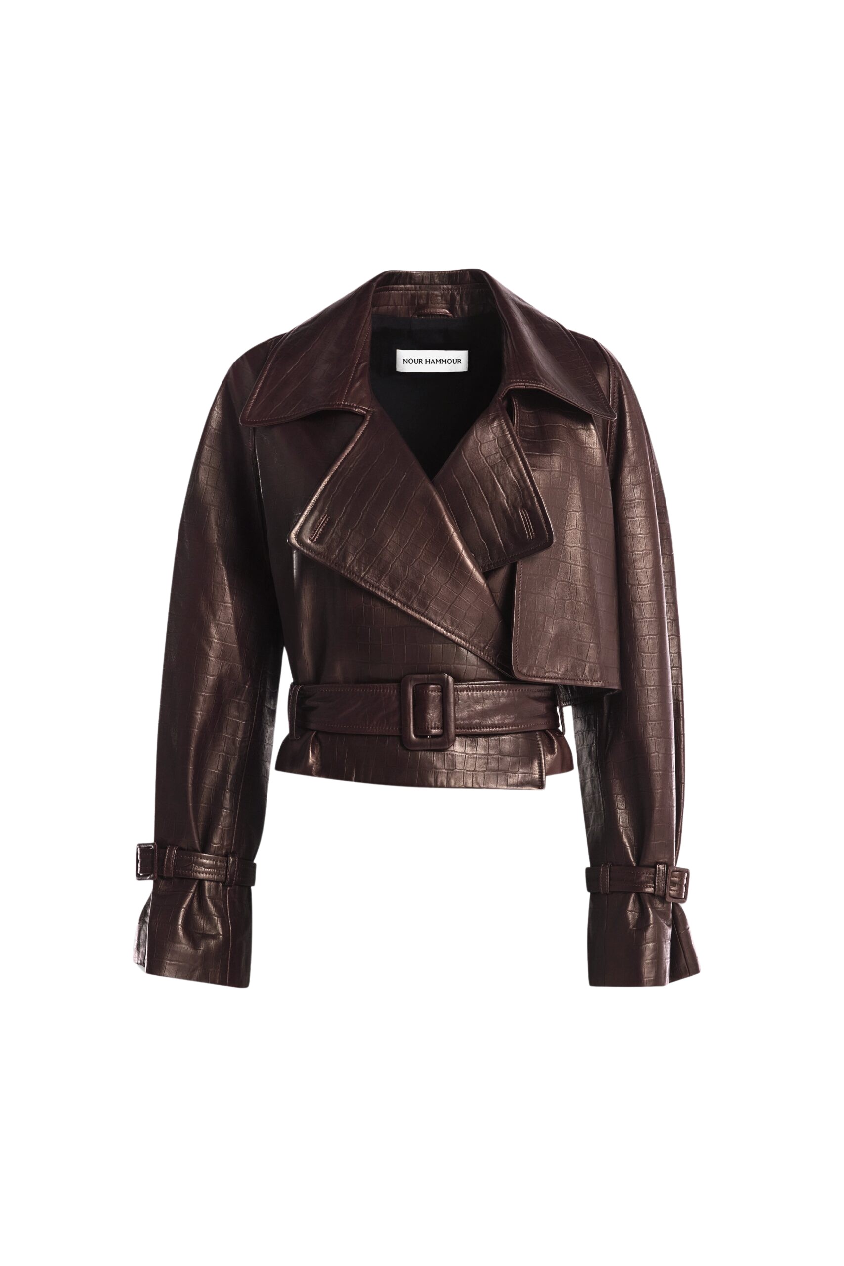 Nour Hammour Jackets Color | Hatti Croco Cropped Leather Jacket luxury leather Jackets from Luxury Shoes 