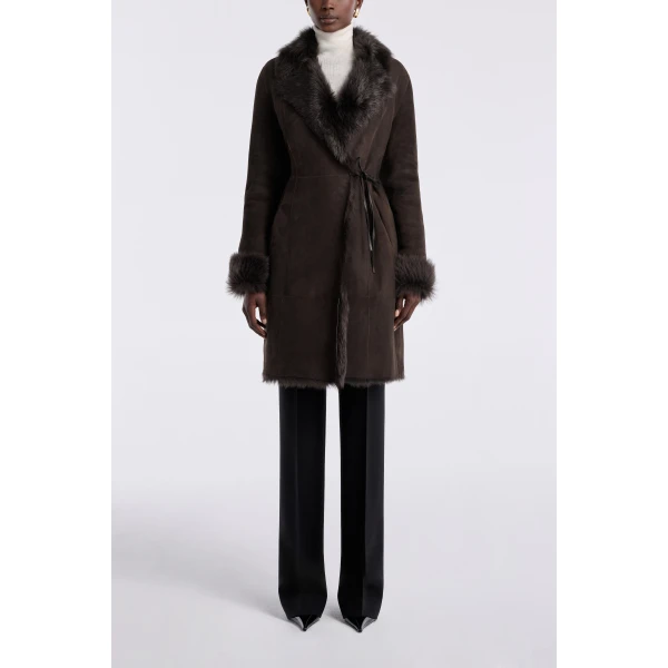 Nour Hammour Coats Color | Joni Midlength Feminine Shearling Coat luxury leather Coats from Luxury Shoes 