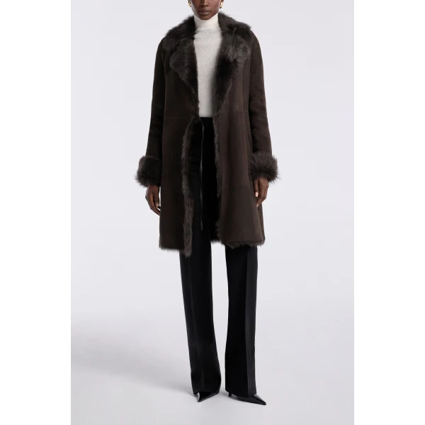 Nour Hammour Coats Color | Joni Midlength Feminine Shearling Coat luxury leather Coats from Luxury Shoes 