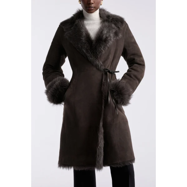 Nour Hammour Coats Color | Joni Midlength Feminine Shearling Coat luxury leather Coats from Luxury Shoes 