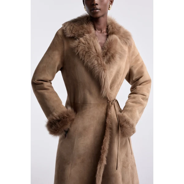 Nour Hammour Coats Color | Joni Off-duty Shearling Essential Coat luxury leather Coats from Luxury Shoes 