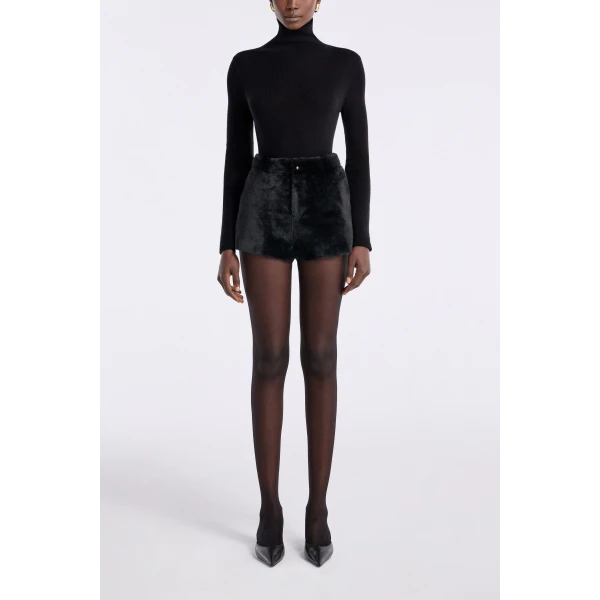 Nour Hammour Shorts Color | Leontine Shearling Cozy Shearling Shorts luxury leather Shorts from Luxury Shoes 