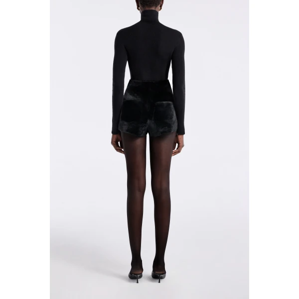 Nour Hammour Shorts Color | Leontine Shearling Cozy Shearling Shorts luxury leather Shorts from Luxury Shoes 
