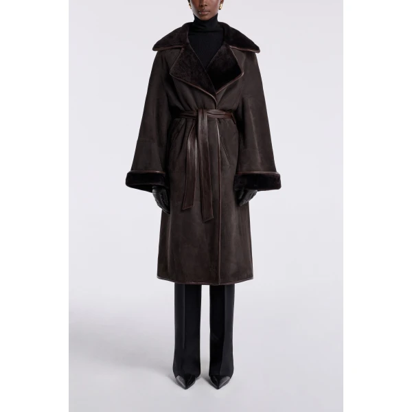 Nour Hammour Coats Color | Lourdes Drapey Shearling Coat luxury leather Coats from Luxury Shoes 