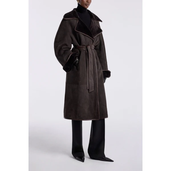 Nour Hammour Coats Color | Lourdes Drapey Shearling Coat luxury leather Coats from Luxury Shoes 
