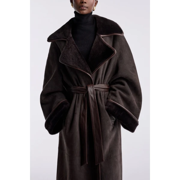 Nour Hammour Coats Color | Lourdes Drapey Shearling Coat luxury leather Coats from Luxury Shoes 