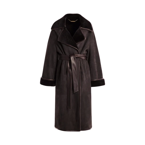 Nour Hammour Coats Color | Lourdes Drapey Shearling Coat luxury leather Coats from Luxury Shoes 
