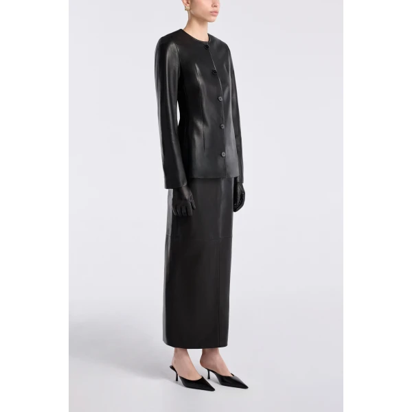 Nour Hammour Jackets Color | Maud Chic Collarless Blazer luxury leather Jackets from Luxury Shoes 
