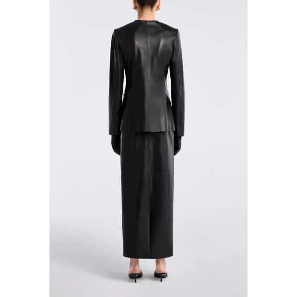 Nour Hammour Jackets Color | Maud Chic Collarless Blazer luxury leather Jackets from Luxury Shoes 