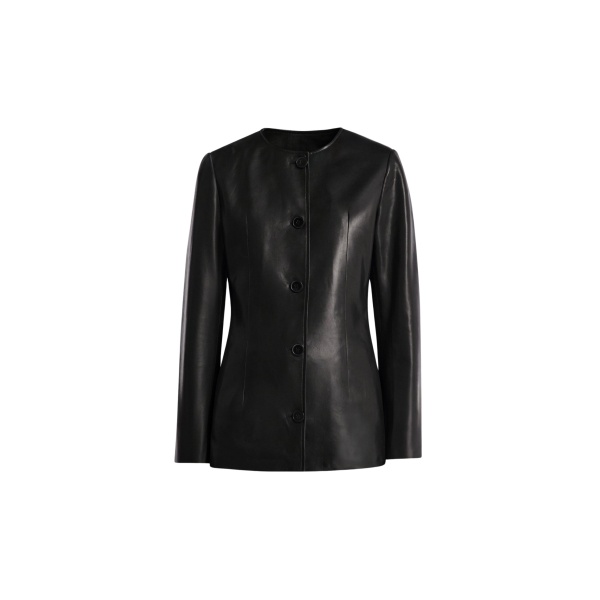 Nour Hammour Jackets Color | Maud Chic Collarless Blazer luxury leather Jackets from Luxury Shoes 