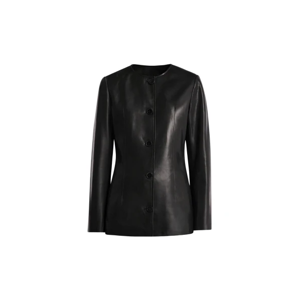 Nour Hammour Jackets Color | Maud Chic Collarless Blazer luxury leather Jackets from Luxury Shoes 