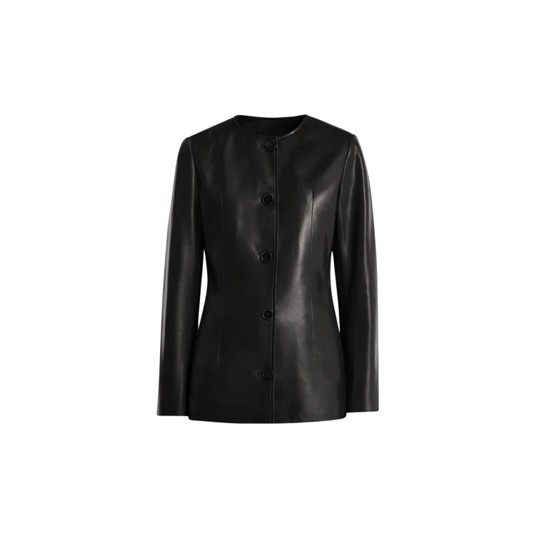 Nour Hammour Jackets Color | Maud Chic Collarless Blazer luxury leather Jackets from Luxury Shoes 
