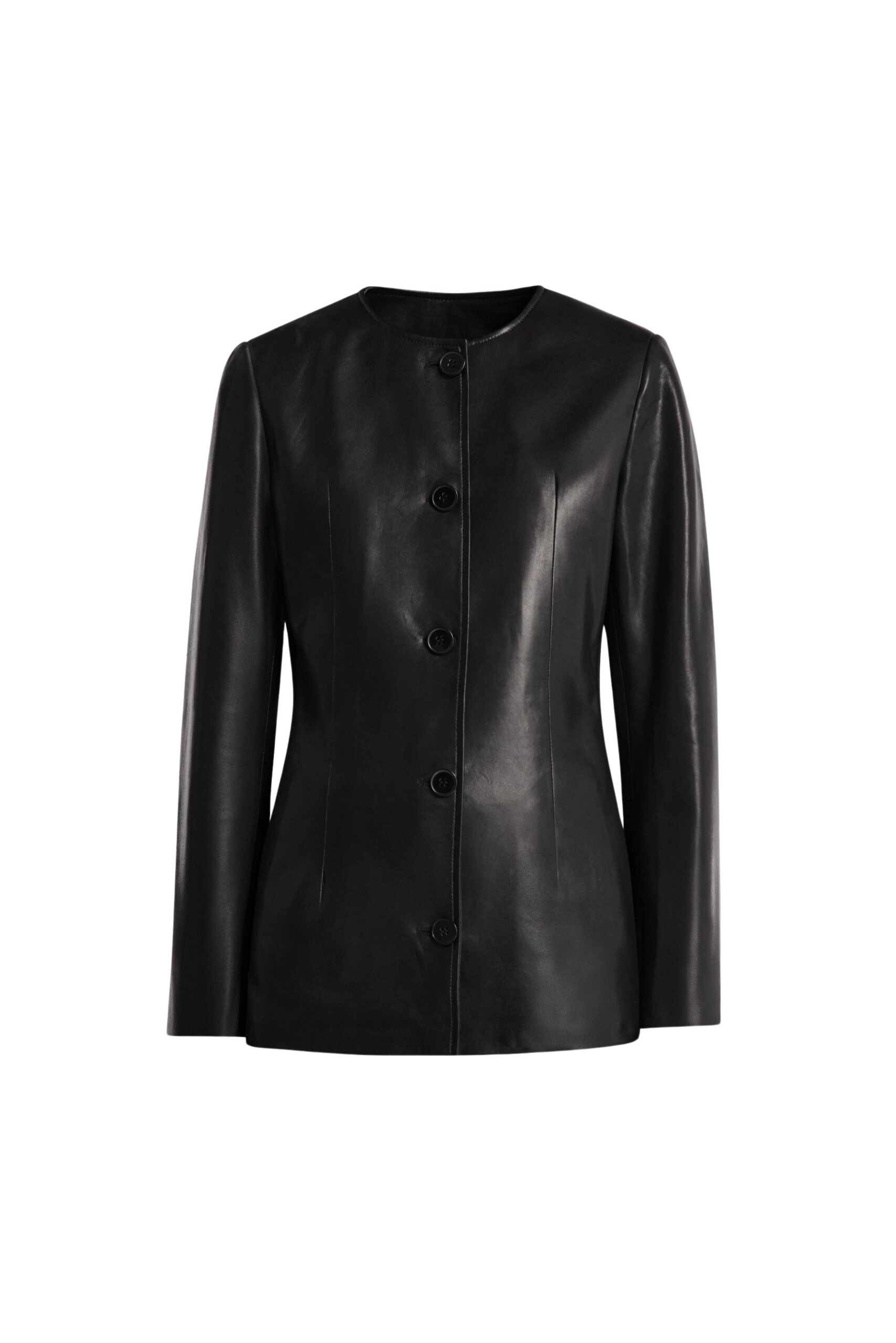 Nour Hammour Jackets Color | Maud Chic Collarless Blazer luxury leather Jackets from Luxury Shoes 