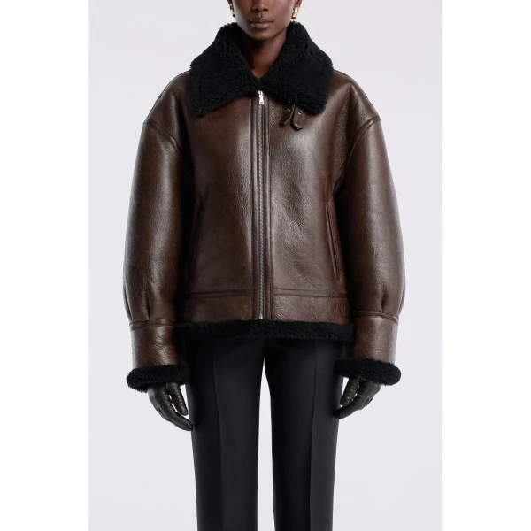 Nour Hammour Jackets Color | Portia Modern Shearling Aviator Jacket luxury leather Jackets from Luxury Shoes 