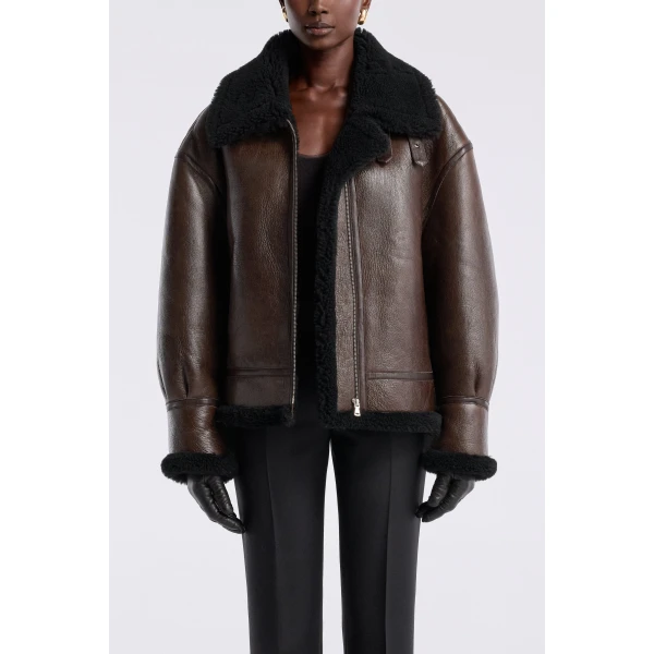 Nour Hammour Jackets Color | Portia Modern Shearling Aviator Jacket luxury leather Jackets from Luxury Shoes 