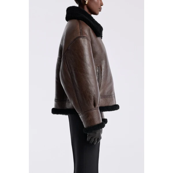 Nour Hammour Jackets Color | Portia Modern Shearling Aviator Jacket luxury leather Jackets from Luxury Shoes 