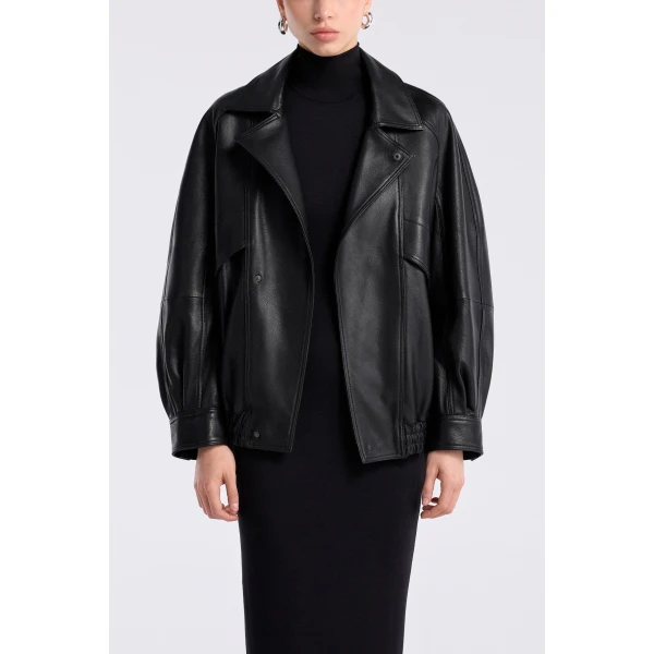 Nour Hammour Jackets Color | Rafe Scuptural Leather Bomber Jacket luxury leather Jackets from Luxury Shoes 