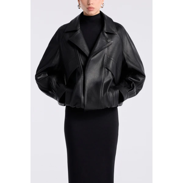Nour Hammour Jackets Color | Rafe Scuptural Leather Bomber Jacket luxury leather Jackets from Luxury Shoes 
