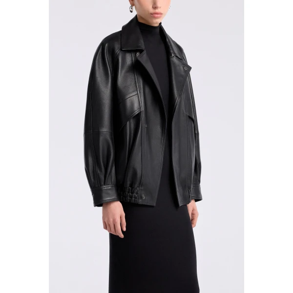 Nour Hammour Jackets Color | Rafe Scuptural Leather Bomber Jacket luxury leather Jackets from Luxury Shoes 
