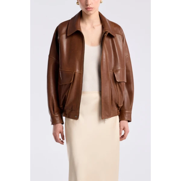Nour Hammour Jackets Color | Runa Soft Leather Bomber luxury leather Jackets from Luxury Shoes 