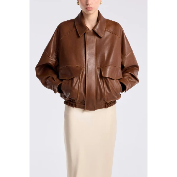 Nour Hammour Jackets Color | Runa Soft Leather Bomber luxury leather Jackets from Luxury Shoes 