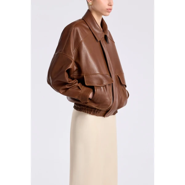 Nour Hammour Jackets Color | Runa Soft Leather Bomber luxury leather Jackets from Luxury Shoes 