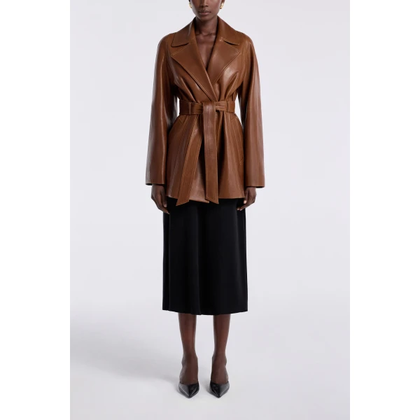 Nour Hammour Jackets Color | Safka Belted Leather Jacket luxury leather Jackets from Luxury Shoes 