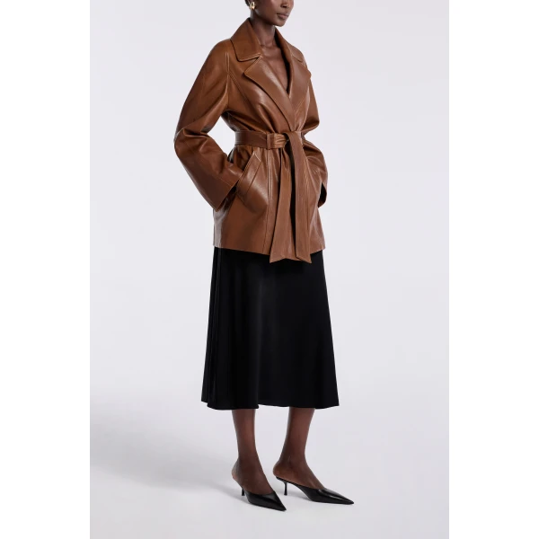 Nour Hammour Jackets Color | Safka Belted Leather Jacket luxury leather Jackets from Luxury Shoes 
