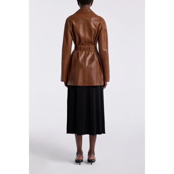 Nour Hammour Jackets Color | Safka Belted Leather Jacket luxury leather Jackets from Luxury Shoes 