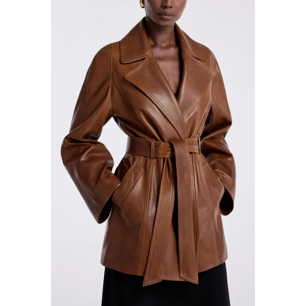 Nour Hammour Jackets Color | Safka Belted Leather Jacket luxury leather Jackets from Luxury Shoes 