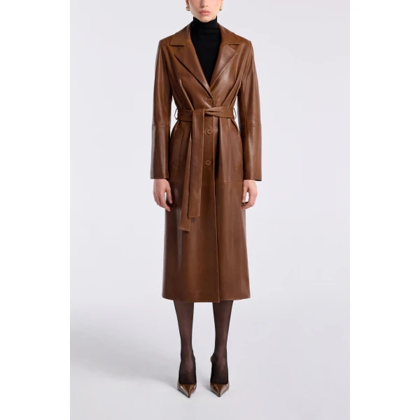 Nour Hammour Coats Color | Scarlett Polished Leather Trench luxury leather Coats from Luxury Shoes 