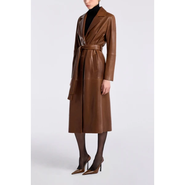 Nour Hammour Coats Color | Scarlett Polished Leather Trench luxury leather Coats from Luxury Shoes 