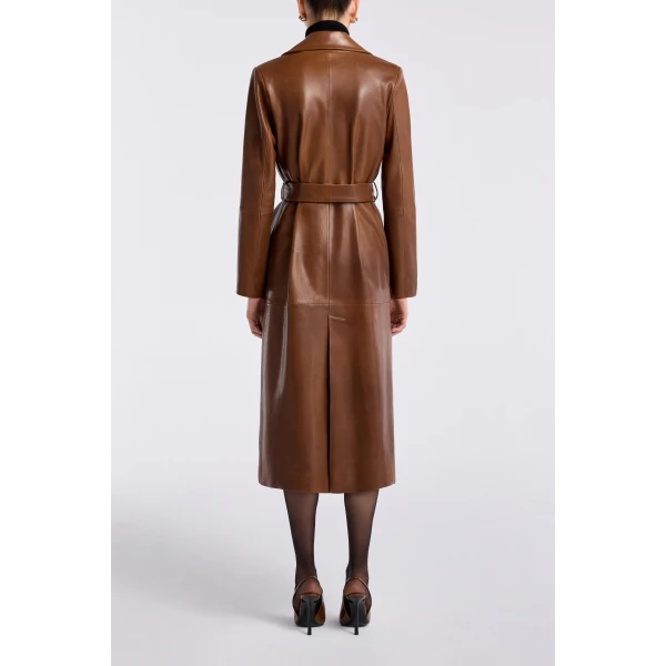 Nour Hammour Coats Color | Scarlett Polished Leather Trench luxury leather Coats from Luxury Shoes 