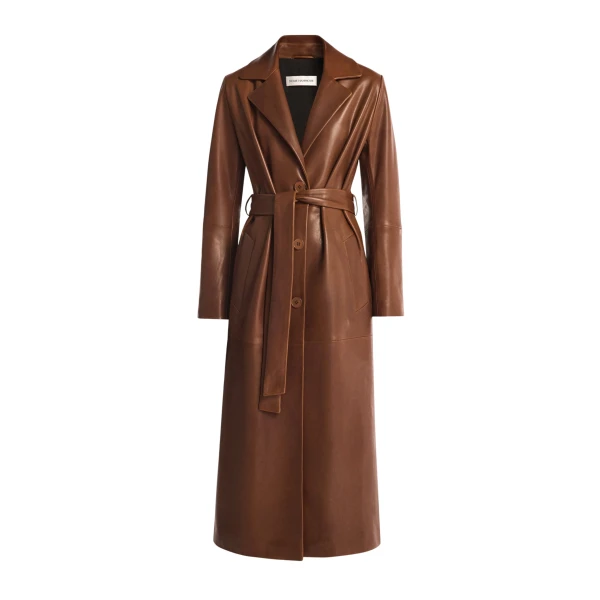 Nour Hammour Coats Color | Scarlett Polished Leather Trench luxury leather Coats from Luxury Shoes 
