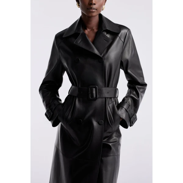 Nour Hammour Coats Color | Tate Midlength Essential Leather Trench luxury leather Coats from Luxury Shoes 
