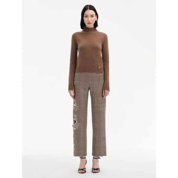 Oscar de la Renta O Flower Mock Neck Cashmere Pullover - Oscar de la Renta Knitwear - American Couture - Shop at Luxury Shoes 