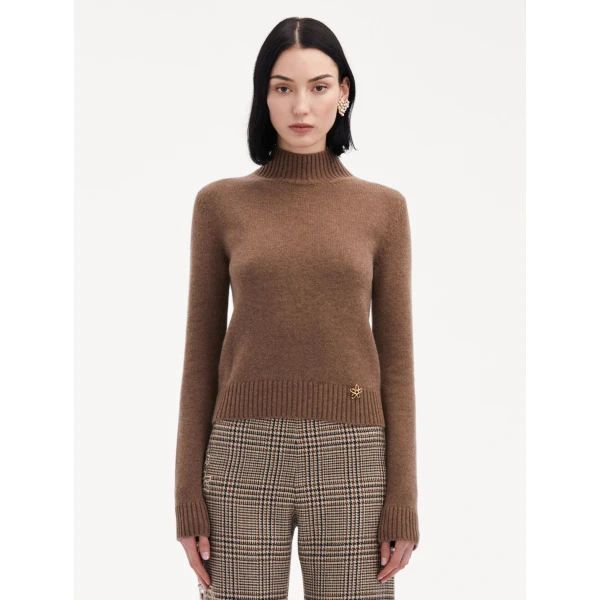 Oscar de la Renta O Flower Mock Neck Cashmere Pullover - Oscar de la Renta Knitwear - American Couture - Shop at Luxury Shoes 