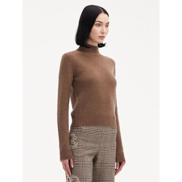 Oscar de la Renta O Flower Mock Neck Cashmere Pullover - Oscar de la Renta Knitwear - American Couture - Shop at Luxury Shoes 