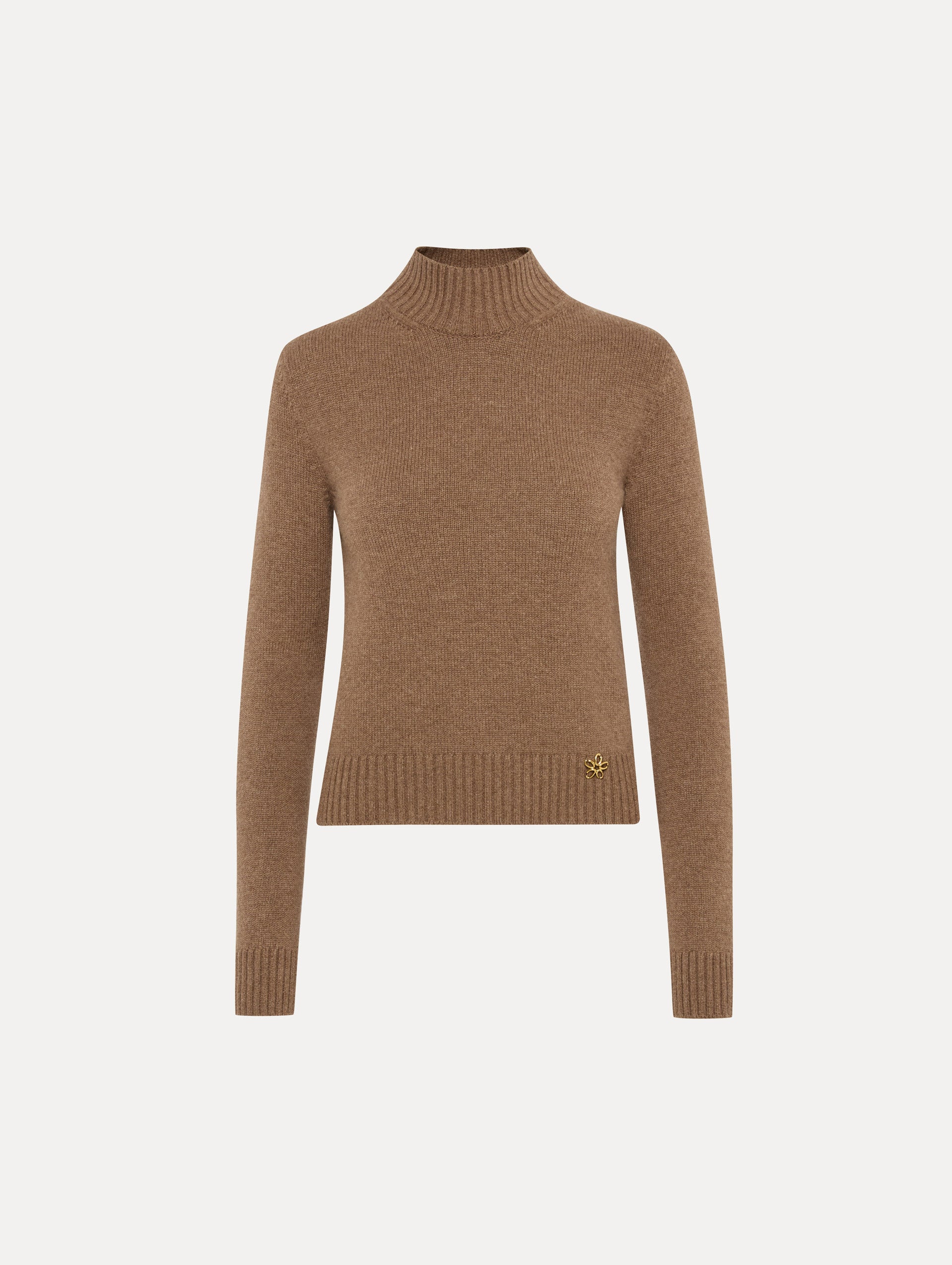 Oscar de la Renta O Flower Mock Neck Cashmere Pullover Knit